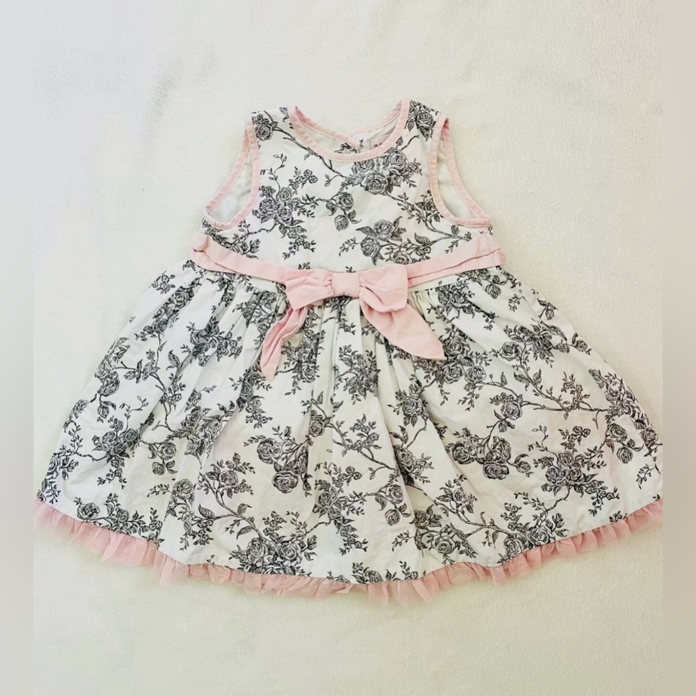 Maggie & Zoe White Floral Dress with Pink Trim and Bow